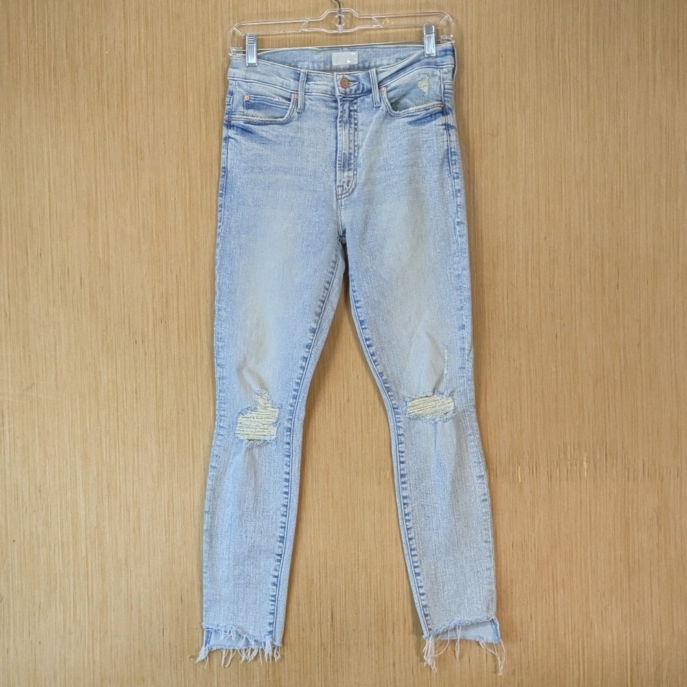 MOTHER The Stunner Zip Ankle Step Fray Jeans Rolling In The Bushes Distressed